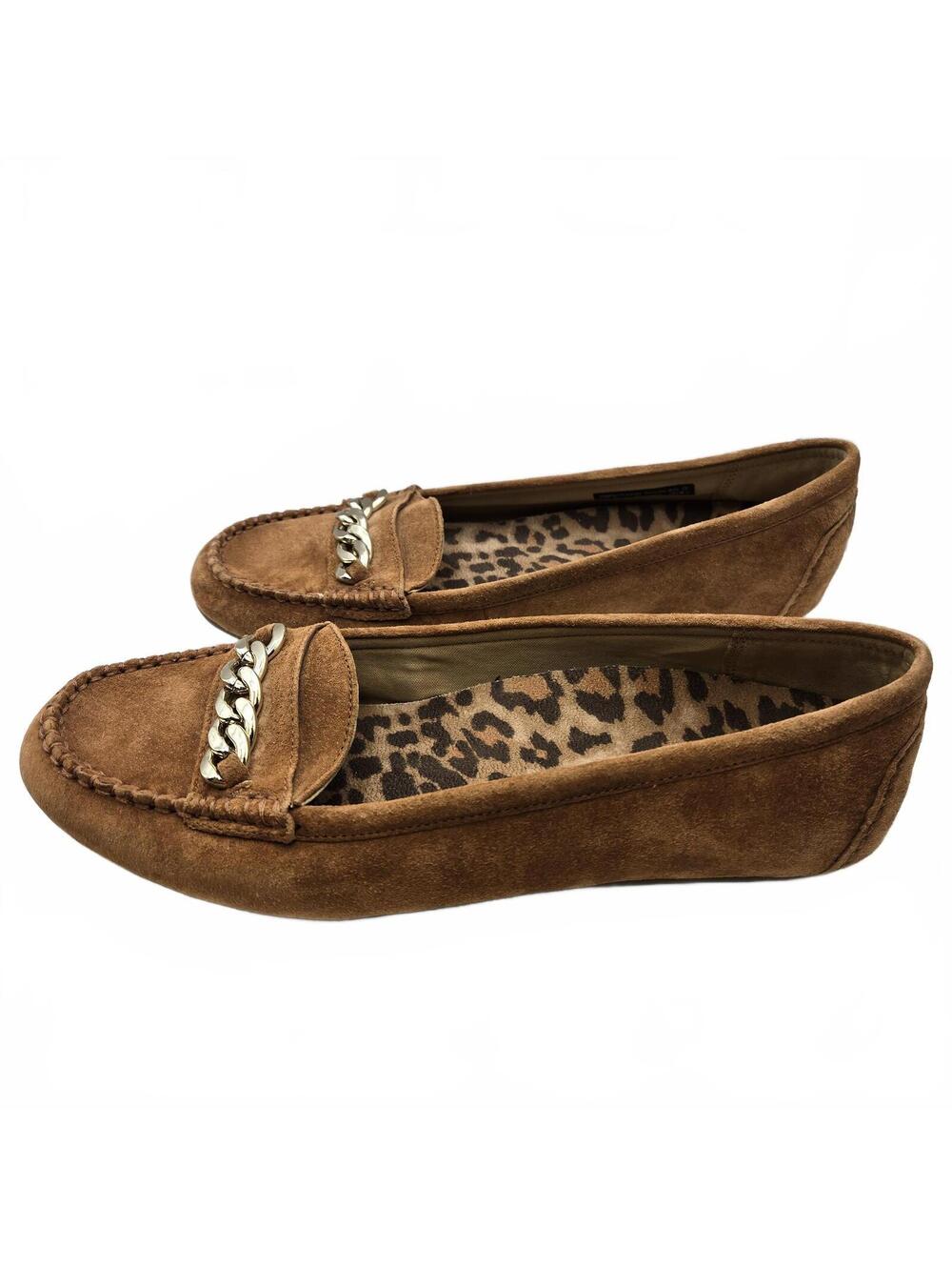 Vionic Mesa Cognac Suede Chain Loafers 9.5 Wide Orthopedic Comfort Flat Shoes - Picture 4 of 7